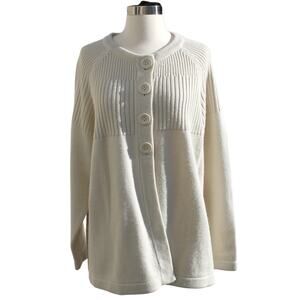 Anthology Women's Button Down Cardigan Cream Chunky Ribbed Oversized Size M